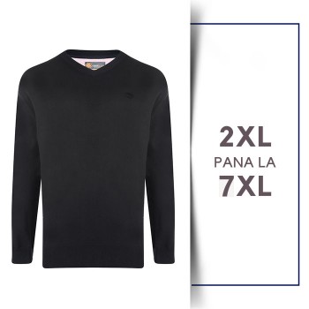 Bluza cu Maneca Lunga din bumbac - BLUZA V-NECK BLACK - 2XL 3XL 4XL 5XL 6XL 7XL