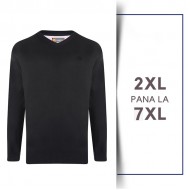 Bluza cu Maneca Lunga din bumbac - BLUZA V-NECK BLACK - 2XL 3XL 4XL 5XL 6XL 7XL