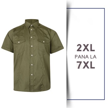 Camasa cu Maneca Scurta Retro Kaki - RETRO STRECH SHIRT KAKI - 2XL 3XL 4XL 5XL 6XL 7XL
