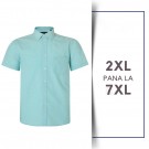 Camasa cu Maneca Scurta din bumbac Bleu - CASUAL SLUB SHIRT AQUA - 2XL 3XL 4XL 5XL 6XL 7XL