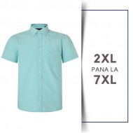 Camasa cu Maneca Scurta din bumbac Bleu - CASUAL SLUB SHIRT AQUA - 2XL 3XL 4XL 5XL 6XL 7XL