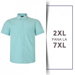 Camasa cu Maneca Scurta din bumbac Bleu - CASUAL SLUB SHIRT AQUA - 2XL 3XL 4XL 5XL 6XL 7XL