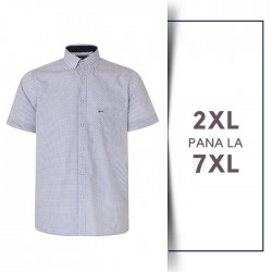 Camasa cu Maneca Scurta Print din bumbac Albastru - DOBBY PRINT SHIRT BLUE - 2XL 3XL 4XL 5XL 6XL 7XL