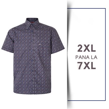 Camasa cu Maneca Scurta Print din bumbac Navy - DOBBY PRINT SHIRT NAVY - 2XL 3XL 4XL 5XL 6XL 7XL