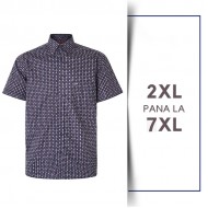 Camasa cu Maneca Scurta Print din bumbac Navy - DOBBY PRINT SHIRT NAVY - 2XL 3XL 4XL 5XL 6XL 7XL