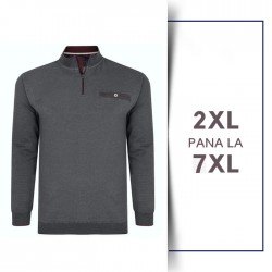 Bluza cu Maneca Lunga Dobby Print Zip Gri - BLUZA DOBBY PRINT ZIP - 2XL 3XL 4XL 5XL 6XL 7XL