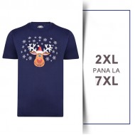 Tricou cu Motiv de Craciun din bumbac Rudolf Navy - T-SHIRT RUDOLF NAVY - 2XL 3XL 4XL 5XL 6XL 7XL