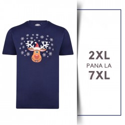 Tricou cu Motiv de Craciun din bumbac Rudolf Navy - T-SHIRT RUDOLF NAVY - 2XL 3XL 4XL 5XL 6XL 7XL