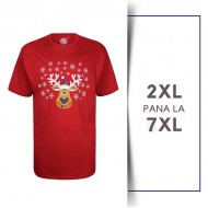 Tricou cu Motiv de Craciun din bumbac Rudolf Rosu - T-SHIRT RUDOLF RED - 2XL 3XL 4XL 5XL 6XL 7XL