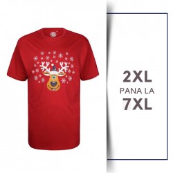 Tricou cu Motiv de Craciun din bumbac Rudolf Rosu - T-SHIRT RUDOLF RED - 2XL 3XL 4XL 5XL 6XL 7XL