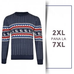 Bluza cu Maneca Langa cu Motiv De Craciun din bumbac Navy - CHRISTMAS RUDOLPH JUMPER - 2XL 3XL 4XL 5XL 6XL 7XL