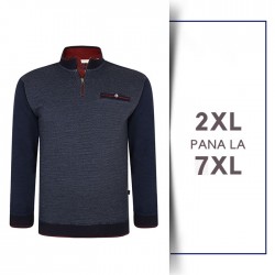 Bluza cu Maneca Lunga Dobby Print Navy - BLUZA DOBBY PRINT 1/4 ZIP TOP NAVY - 2XL 3XL 4XL 5XL 6XL 7XL