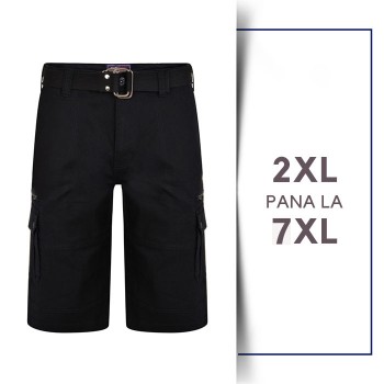 Pantaloni scurti cu curea  - BELTED CARGO STRECH BLACK