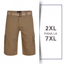 Pantaloni scurti cu curea  - BELTED CARGO STRECH BEJ  - 2XL 3XL 4XL 5XL 6XL 7XL