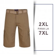 Pantaloni scurti cu curea  - BELTED CARGO STRECH BEJ  - 2XL 3XL 4XL 5XL 6XL 7XL
