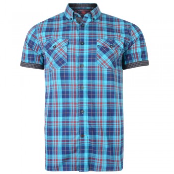 Camasa cu Maneca Scurta Retro cu carouri grena - RETRO CHECK SHIRT BURGUNDY - 2XL 3XL 4XL 5XL 6XL 7XL