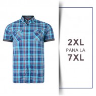 Camasa cu Maneca Scurta Retro cu carouri grena - RETRO CHECK SHIRT BURGUNDY - 2XL 3XL 4XL 5XL 6XL 7XL