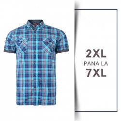 Camasa cu Maneca Scurta Retro cu carouri grena - RETRO CHECK SHIRT BURGUNDY - 2XL 3XL 4XL 5XL 6XL 7XL