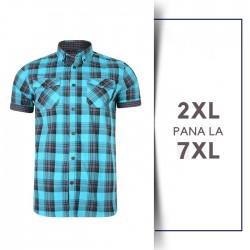 Camasa cu Maneca Scurta Retro cu carouri albastre - RETRO CHECK SHIRT TEAL - 2XL 3XL 4XL 5XL 6XL 7XL