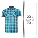 Camasa cu Maneca Scurta Retro cu carouri albastre - RETRO CHECK SHIRT TEAL - 2XL 3XL 4XL 5XL 6XL 7XL
