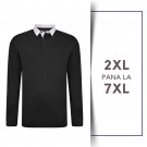 Bluza cu Maneca Lunga din bumbac 100%–RUGBY POLO  - neagra - 2XL 3XL 4XL 5XL 6XL 7XL