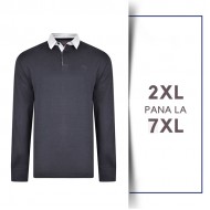 Bluza cu Maneca Lunga din bumbac 100%–RUGBY POLO  - bleumarin - 2XL 3XL 4XL 5XL 6XL 7XL