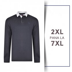 Bluza cu Maneca Lunga din bumbac 100%–RUGBY POLO  - bleumarin - 2XL 3XL 4XL 5XL 6XL 7XL