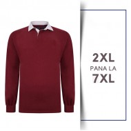 Bluza cu Maneca Lunga din bumbac 100%–RUGBY POLO  - grena - 2XL 3XL 4XL 5XL 6XL 7XL