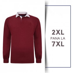 Bluza cu Maneca Lunga din bumbac 100%–RUGBY POLO  - grena - 2XL 3XL 4XL 5XL 6XL 7XL