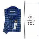Camasa cu Maneca lunga in carouri dintr-un mix de bumbac si poly- PREMIUM BLUE-  2XL 3XL 4XL 5XL 