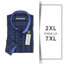 Camasa cu Maneca lunga in carouri dintr-un mix de bumbac si poly- PREMIUM BLACK-  2XL 3XL 4XL 5XL 