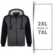 Hanorac Raglan negru,imblanit, cu gluga, din bumbac si poly - 2XL 3XL 4XL 5XL  