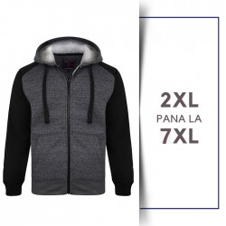 Hanorac Raglan negru,imblanit, cu gluga, din bumbac si poly - 2XL 3XL 4XL 5XL  