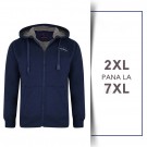 Hanorac New York indigo, imblanit, cu gluga, din bumbac si poly  - 2XL 3XL 4XL 5XL  