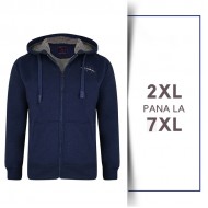 Hanorac New York indigo, imblanit, cu gluga, din bumbac si poly  - 2XL 3XL 4XL 5XL  