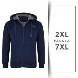Hanorac New York indigo, imblanit, cu gluga, din bumbac si poly  - 2XL 3XL 4XL 5XL  