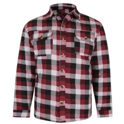 CAMASA CU MANECA LUNGA, IMBLANITA -SHERPA LINED - din bumbac cu blanita din polyester, carouri rosu cu alb - 2XL 3XL 4XL 5XL 