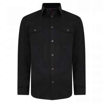 Camasa cu Maneca lunga dintr-un mix de bumbac si spandex- RETRO STRETCH BLACK -2XL 3XL 4XL 5XL-6XL