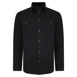 Camasa cu Maneca lunga dintr-un mix de bumbac si spandex- RETRO STRETCH BLACK -2XL 3XL 4XL 5XL-6XL