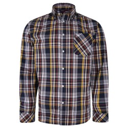 Camasa cu Maneca lunga in carouri albastre-galben-grena din bumbac 100%- LS CASUAL CHECK  NAVY -2XL 3XL 4XL 5XL-6XL