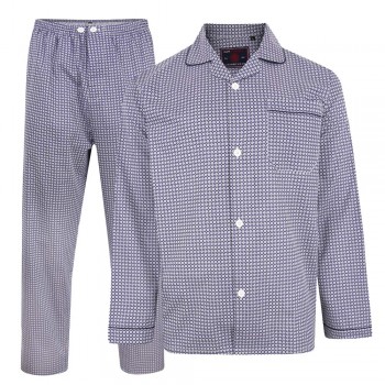 Pijama barbati de culoare bleu dintr-un mix de  bumbac 65 % si polyester 35% DOBBY PRINT NAVY-  - 2XL, 3XL, 4XL, 5XL, 6XL