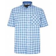 CAMASA CU MANECA SCURTA DIN BUMBAC SI POLY CAROURI ALBASTRE  –CHECK BLUE  - 2XL 3XL 4XL 5XL 6XL 7XL