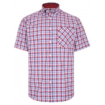 CAMASA CU MANECA SCURTA DIN BUMBAC SI POLY CAROURI ROSII  –CHECK RED  - 2XL 3XL 4XL 5XL 6XL 7XL