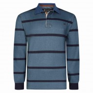 Bluza cu Maneca Lunga din bumbac 100%–RUGBY POLO GULER DENIM  - albastra - 2XL 3XL 4XL 5XL 6XL 7XL