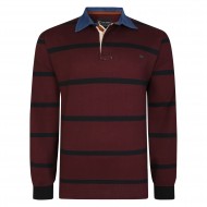 Bluza cu Maneca Lunga din bumbac 100%–RUGBY POLO GULER DENIM  - grena - 2XL 3XL 4XL 5XL 6XL 7XL