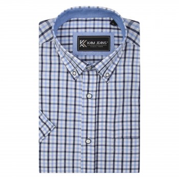 Camasa cu maneca scurta din bumbac 60% si polyester 40% CLASSIC GINGHAM ALBASTRA                  - 2XL 3XL 4XL 5XL 6XL 7XL