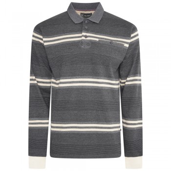 Bluza cu maneca lunga de culoare gri din bumbac 100%–STRIPE RUGBY POLO - 2XL 3XL 4XL 5XL 6XL 7XL