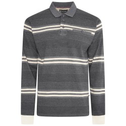 Bluza cu maneca lunga de culoare gri din bumbac 100%–STRIPE RUGBY POLO - 2XL 3XL 4XL 5XL 6XL 7XL