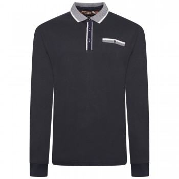 Bluza cu maneca lunga de culoare bleumarin din bumbac 100%–JERSEY POLO - 2XL 3XL 4XL 5XL 6XL 7XL