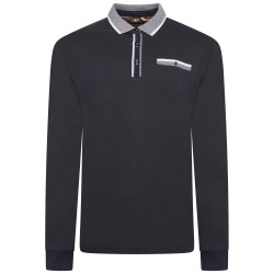 Bluza cu maneca lunga de culoare bleumarin din bumbac 100%–JERSEY POLO - 2XL 3XL 4XL 5XL 6XL 7XL